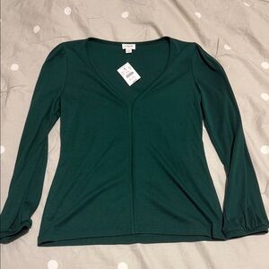 J. Crew Dark Green Long Sleeve V-Neck Top